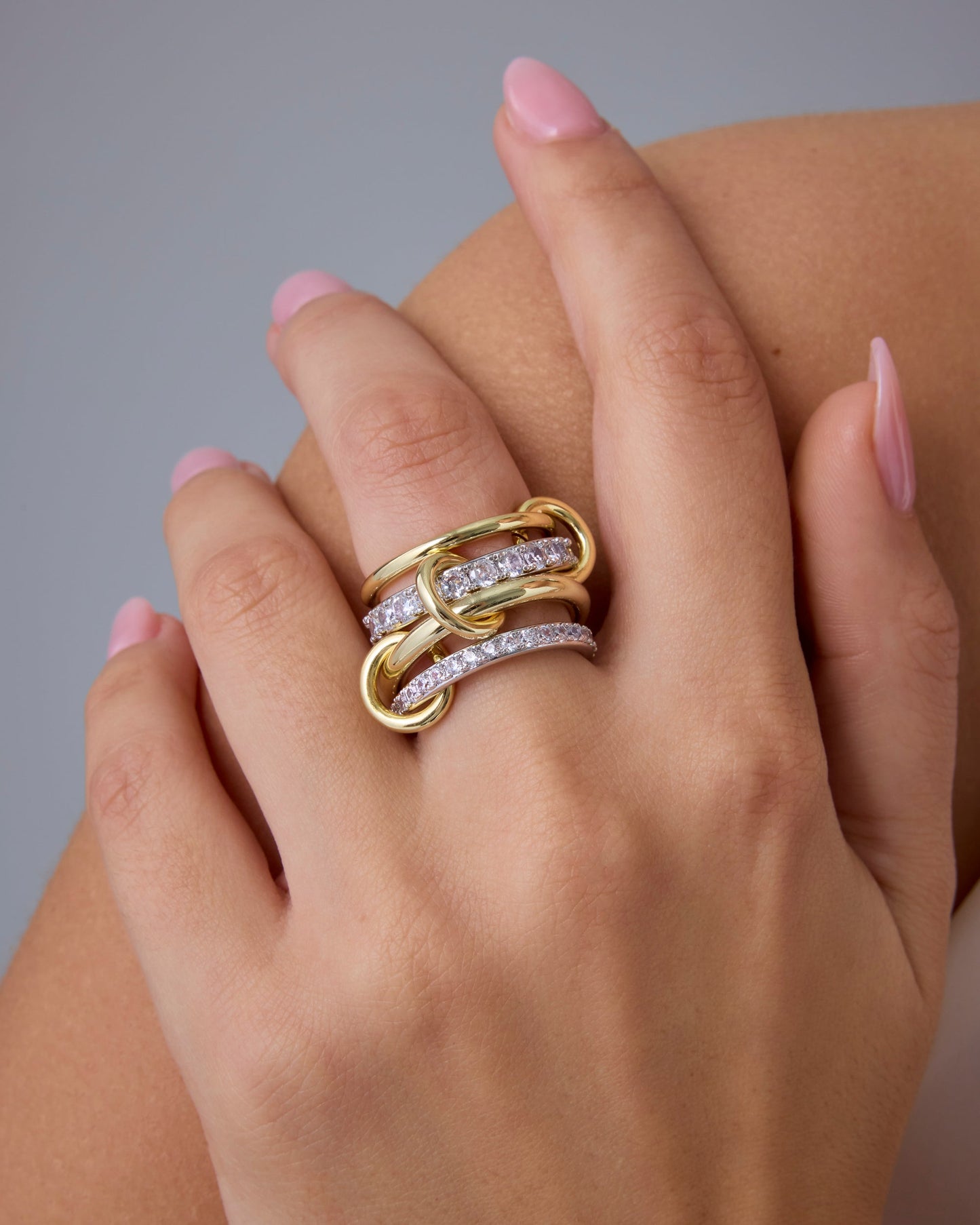 Interlocked Mixed-Metal Shine Ring